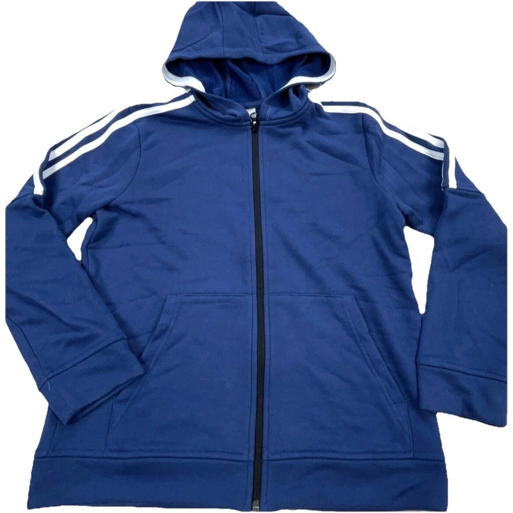 Adidas Hoodie Girls Medium Blue White Sweatshirt Sweater Spell Out Youth Kids